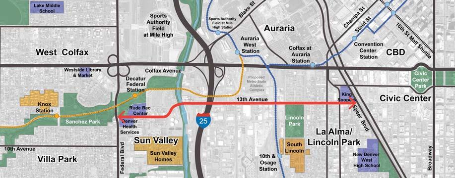 The realignment will provide greater access and connectivity to a number of key assets, including Auraria Campus, Metro State Recreation Fields, Rude Recreational Center, and the La Alma/Lincoln Park