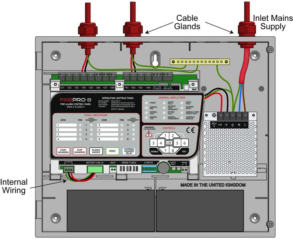 5. FIELD DEVICE TERMINATION 5.1 TERMINATING THE DETECTION AND ALARM (SOUNDER) CIRCUITS All cables entering the enclosure should use cable glands.