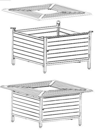 ASSEMBLY 3. Attach the Table Top (C) to the assembled panels using 4 - Bolts(8*20mm)/Washer/Spring Washer (L).