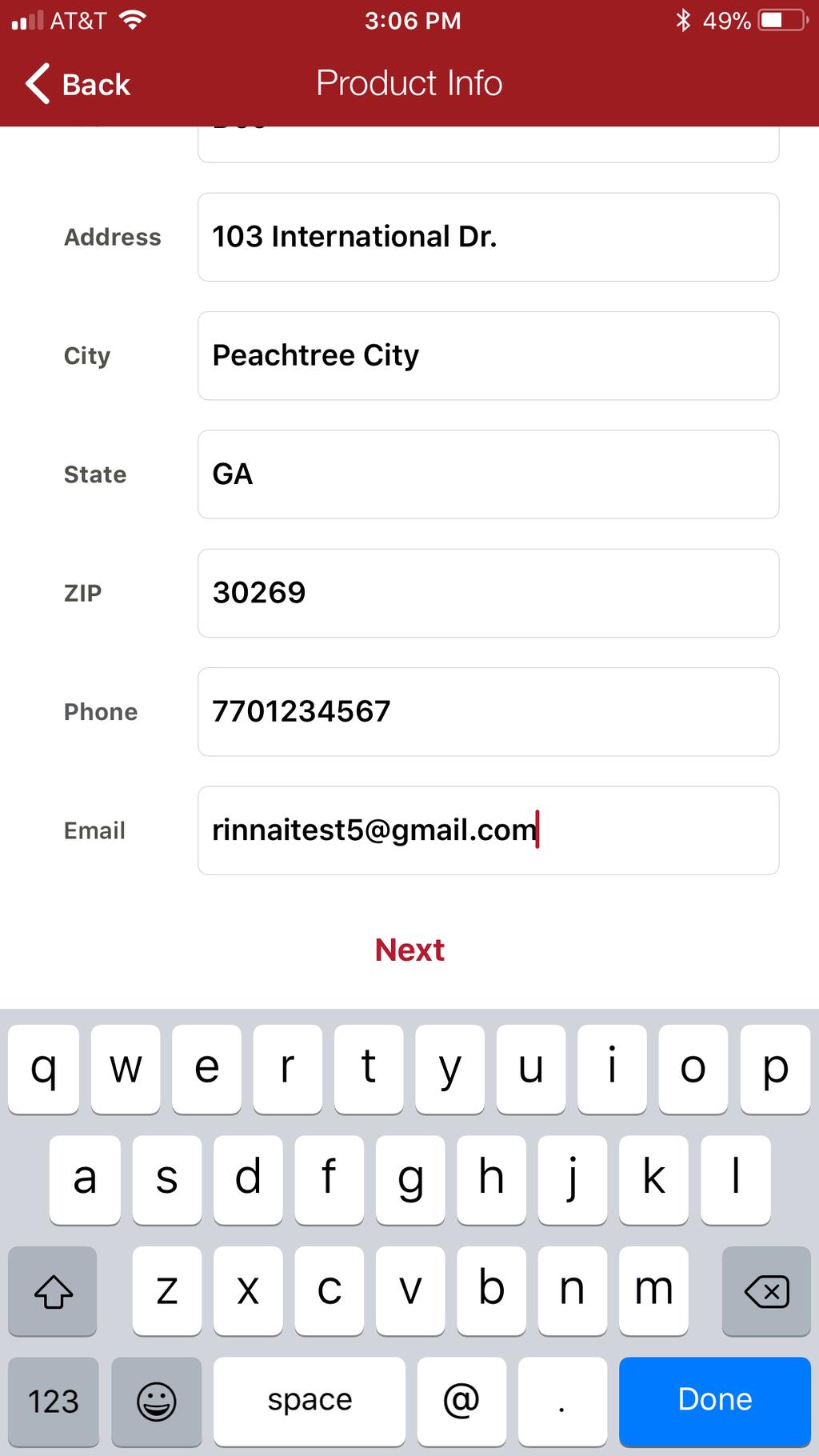 The fields shown above should autofill from the Rinnai app user registration fields.