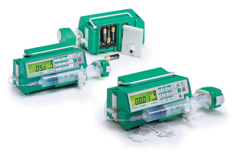 Flexibility and mobility: Perfusor compact and Perfusor compact S Leading-edge technology in a compact design Easy syringe change, automatic size-recognition and proper fixation.