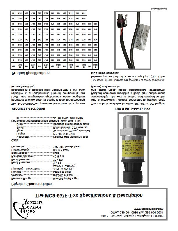 APPENDIX: VENDOR DATA SHEETS MCS-667F Pressure Transducer Data Sheet Note: The