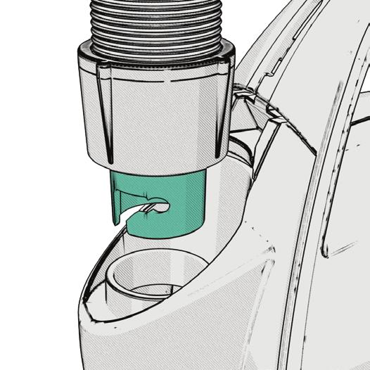 9 Align the J-shaped slot at the end of the hose with the tab inside the hose inlet.