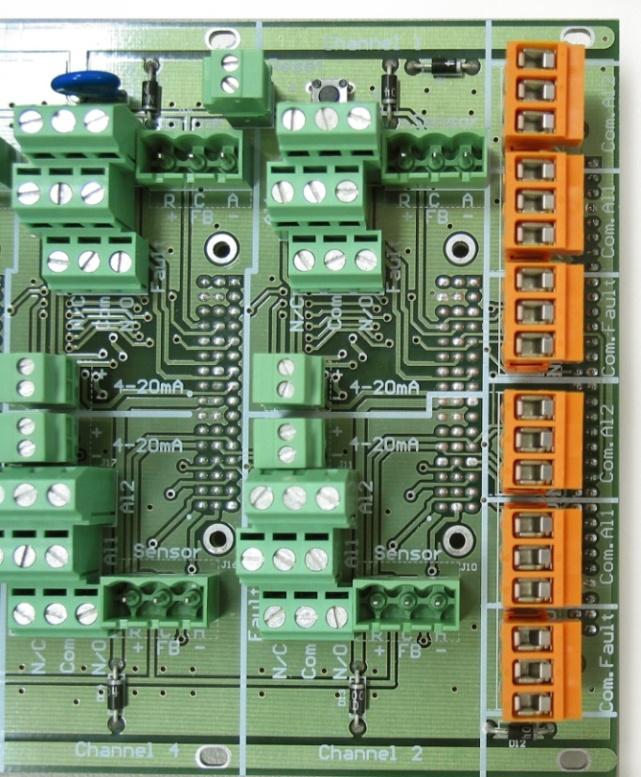 The terminals for these common relays are located on the right hand side of the circuit board next to channel one and two. The terminals are 2.