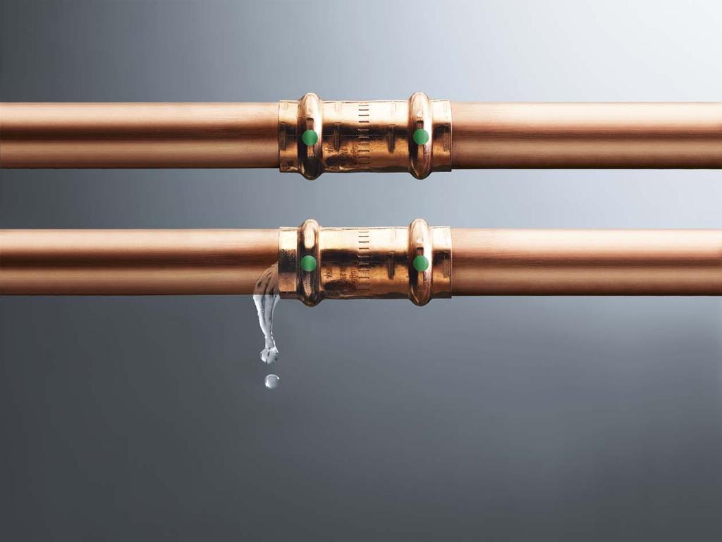 The Viega SC-Contur can be clearly recognised by a coloured marking on the bead. Inadvertently unpressed connectors are recognised as leaky by a central leakage test.