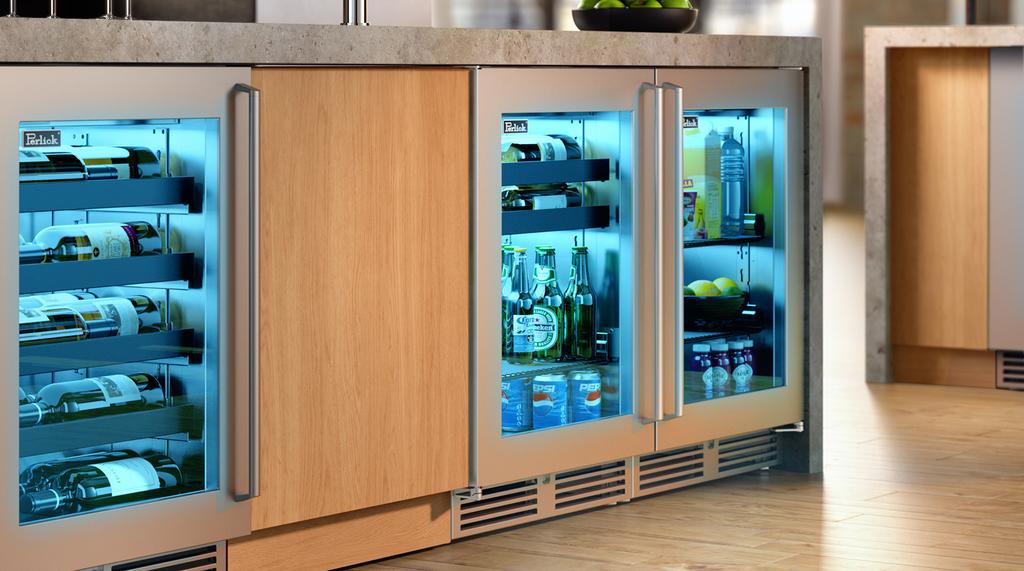 10 beverage centers (left to right) Signature Sottile Wine Reserve, Sottile Beverage Center, and Sottile Refrigerator The practicality of a refrigerator meets the elegance of