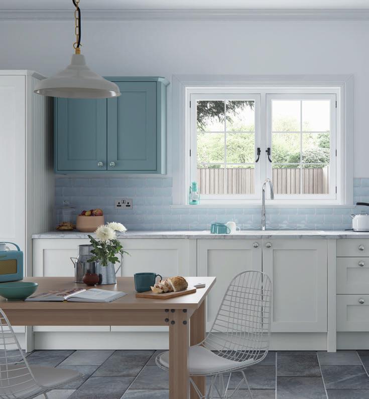 Featured colours used in this kitchen are a combination of Porcelain from our stocked range and Winter Teal