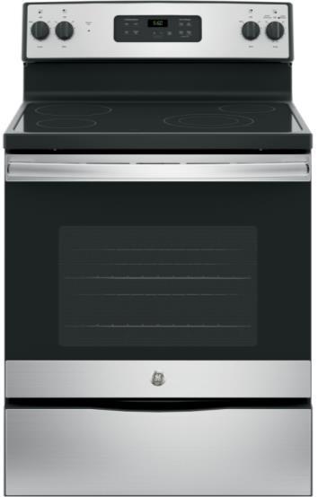GE 30" Free-Standing Electric Range Model#: JBS60RKSS Approximate Dimensions (HxWxD) 47 in x 29 7/8 in x 28 in TOTAL CAPACITY 5.3 cu ft 