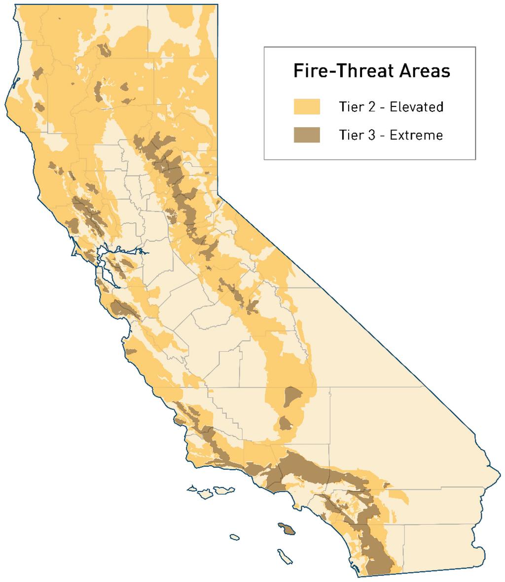 CPUC High Fire-Threat District (HFTD) Map FIRE-THREAT AREAS TIER 2 Elevated TIER 3 Extreme In January 2018, the California Public Utilities Commission (CPUC) adopted a map designating the areas that