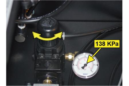 8.15 Setting the Static Pressure 8.15.1 Remove the Front Panel (section 8.10 ). 8.15.2 Pull the Static Pressure Regulator knob out. 8.15.3 Turn knob until the reading on the Pressure Gauge is 138 KPa (20 PSI).