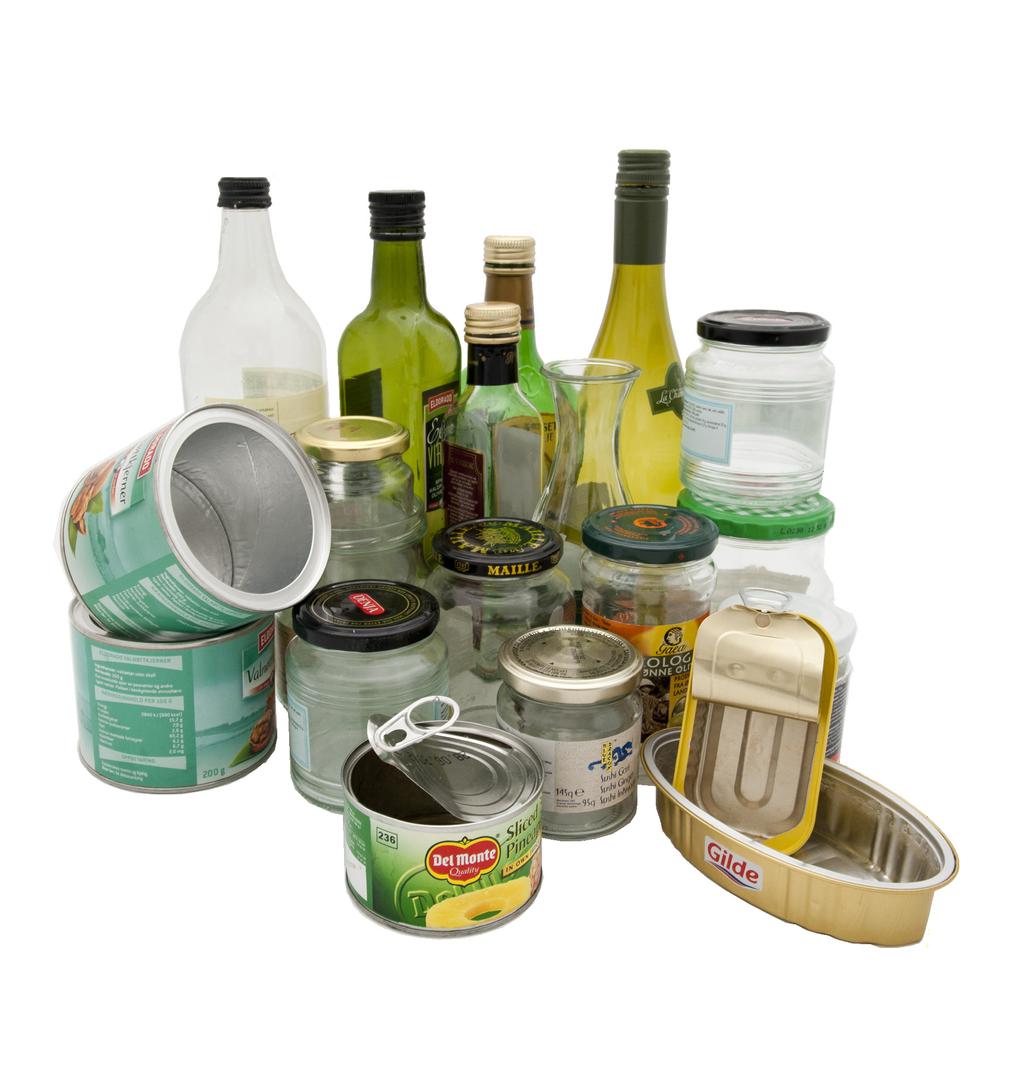 Glass and metal tins Glass and metal tins from food and beverages should be thrown