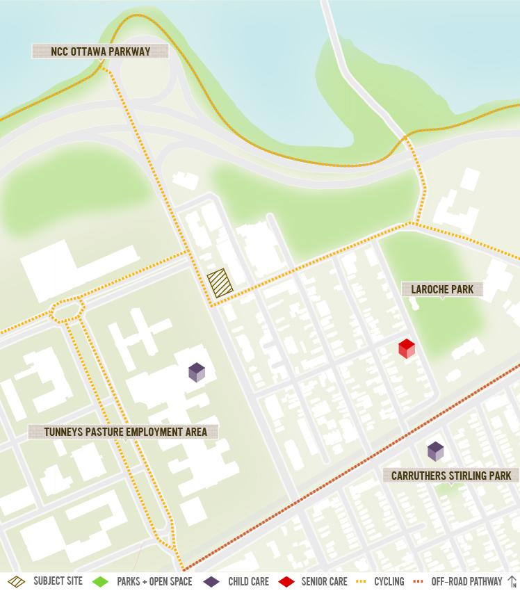 AMENITIES MAP Whereas Tunney s Pasture has developed strictly as an employment focus, the east side of Parkdale Avenue has urbanized as purely residential with more intensive forms of development
