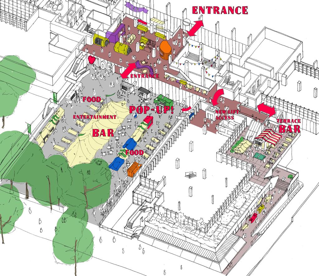 There is an aspiration to enhance the relationship between the western courtyard and the level 4 entrance areas.