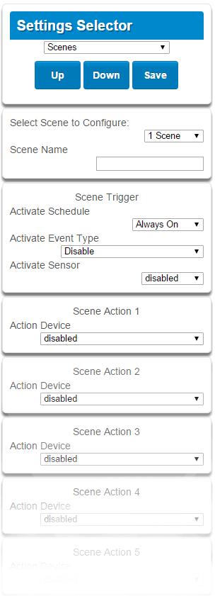 Example Scene 1. Enter a scene name. 2. Select the Activate Schedule drop down menu to restrict when the scene will be enabled. 3.
