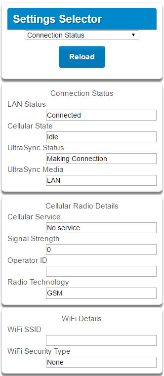 4.13 Check Wi Fi Connection to UltraSync Login to the hub s Web Server from your mobile device or computer using the IP address announced. Press Settings.