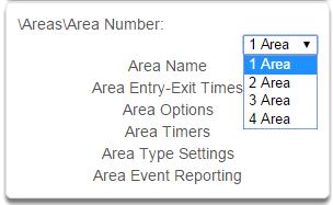 A r e a s S u b m e n u s 5.3 Advanced Programming, Areas Select Areas from the drop down menu. A r e a s S u b m e n u s 1 Area Number 2 Area Name The hub can support a total of 4 areas.