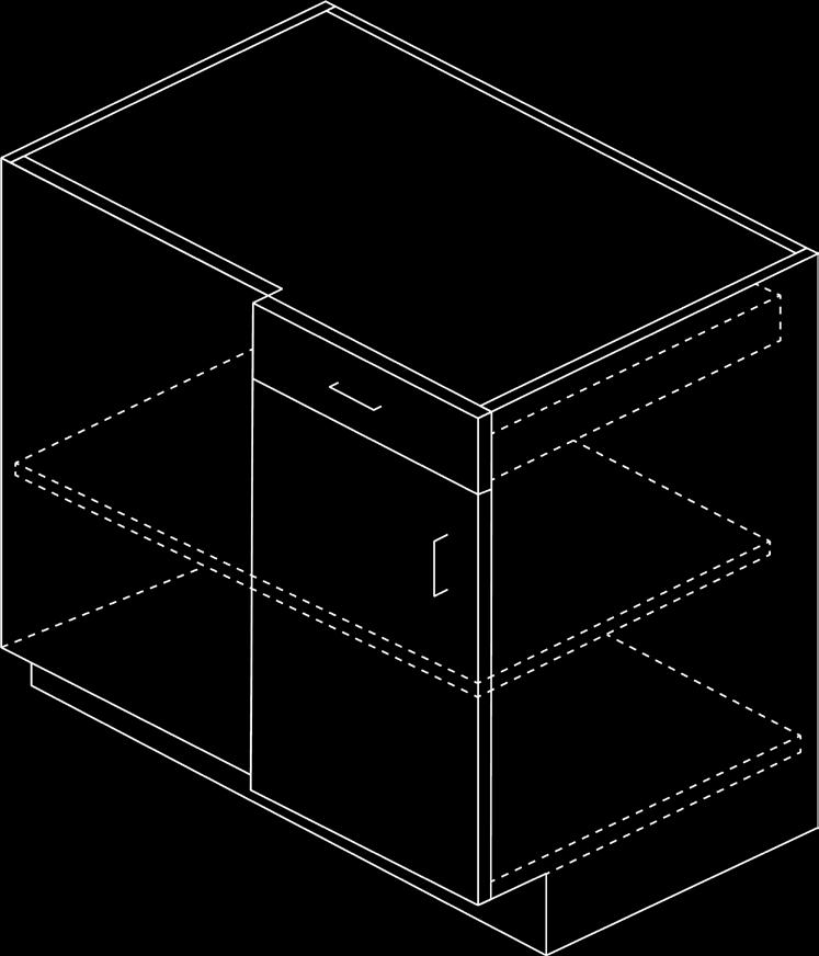 Base Blind Corner BBC BBC - 1 door and 1 drawer, 1 adjustable shelf. Case is 3 less than model size stated. Specify hinge left or right; hinge left shown.