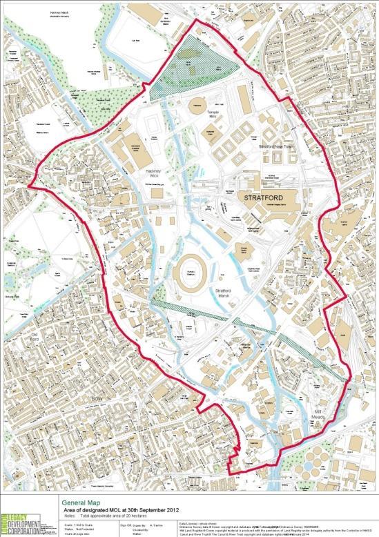 London Borough of Waltham Forest draft Policies Map (2012), extract including Legacy Corporation Area, identifies the land at Eton Manor and the playing fields of the Chobham Academy as being