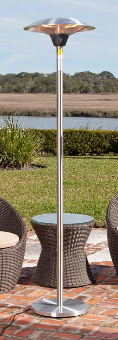 Frisco Stainless Steel Halogen PATIO Heater 1500 watts Stainless steel and aluminum construction 100% heat production within seconds No wasteful heating of the air About 1/10 the energy costs of LPG