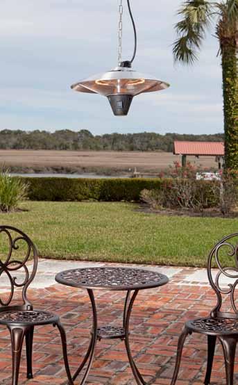 Gunnison Aluminum Hanging Halogen Patio Heater 1500 watts Aluminum construction 100% heat production within seconds No wasteful heating of the air About 1/10 the energy costs of LPG heaters No