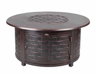 Grand Cooper Extruded Aluminum Round LPG Fire Pit 40,000 BTU output 5-year limited warranty Extruded aluminium construction Antique bronze finish Stainless steel burner Beautiful full flame 47