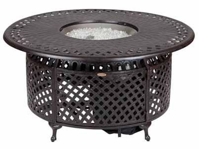 OUTDOOR VINYL COVER INCLUDED Venza Cast Aluminium Round LPG Fire Pit 40,000 BTU output 5-year limited warranty Cast aluminium construction Antique bronze finish Stainless steel burner Beautiful full