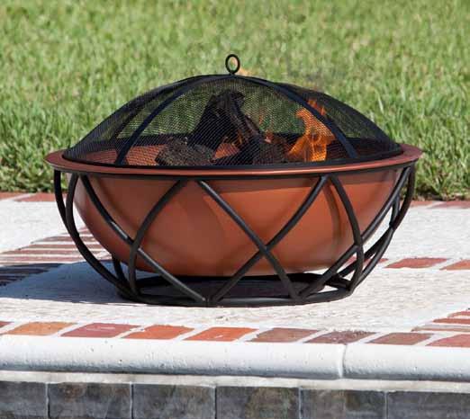 Barzelonia Round copper Look Fire Pit 26 copper look fire bowl Deep fire bowl Decorative base with black high