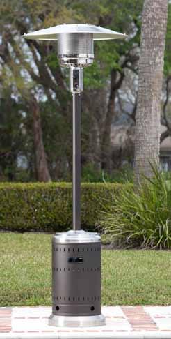 Mocha and Stainless Steel Commercial Patio Heater 46,000 BTU output Stainless steel accents Durable stainless steel burners and heating grid Powder coated mocha