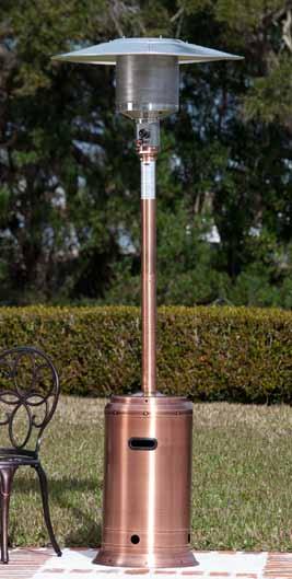 approx. 10 hrs. 18 Base, 89 H, 33 5pc Hood #60485 Copper Commercial Patio Heater 46,000 BTU output Copper look finish Durable stainless steel  approx. 10 hrs. 18 Base, 89 H, 33 5pc Hood #60688 5