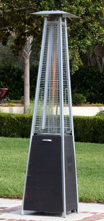 Coronado Brushed Bronze Pyramid Flame Patio Heater 40,000 BTU output Patented design Stainless steel burners and heating grid Unique brushed bronze finish Tip over protection system