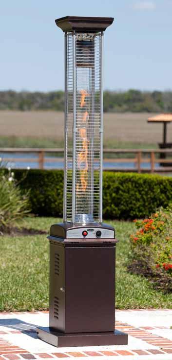 20 L, 20 W, 87 H I #62224 Aqua Blue Powder Coated Patio Heater 46,000 BTU output Patented design Steel construction Stainless steel burners and heating grid Tip