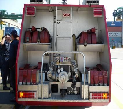 extinguishers, hose reel and stretcher Some