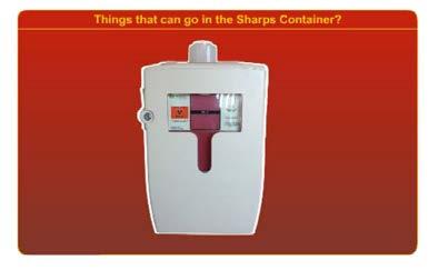 Slide 12 What Goes in the Sharps Container? Sharps are placed into rigid puncture proof containers.