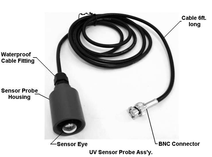 The Remote Sensor Probe is provided with a 6 ft. service cable. It is connected to the control box with a BNC Connector, and to the Vessel with a ¾ Grey compression fitting and O-ring seal.