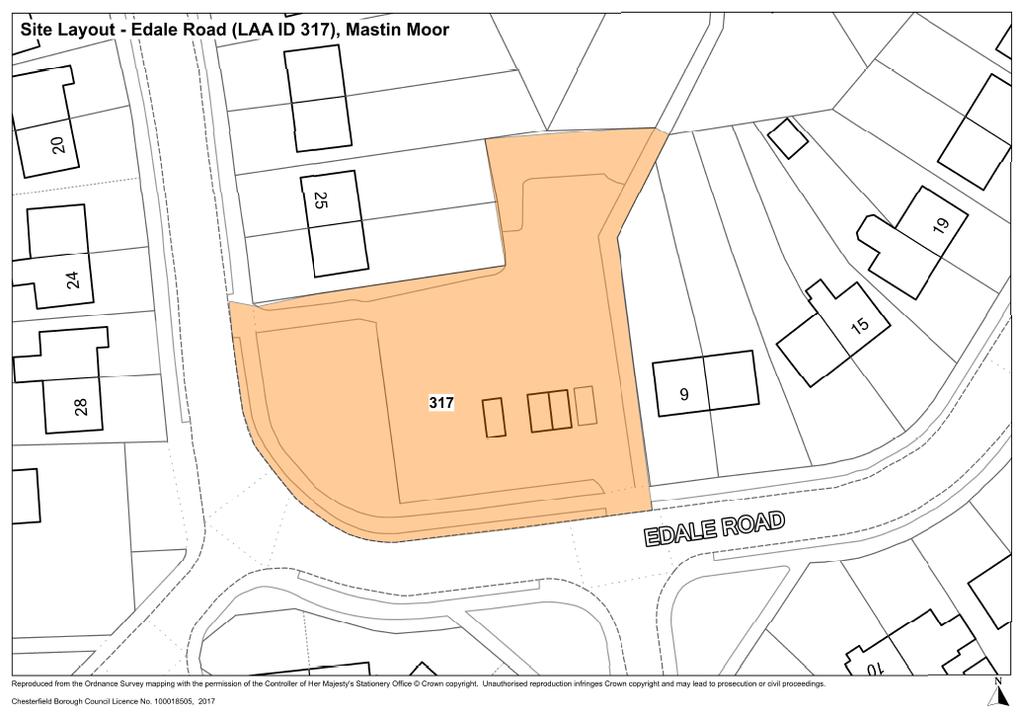 Sites Rejected at Stage 2a of the LAA LAA Site reference: 317 Site Name: Edale Road, Mastin Moor Reason for rejection: The site is very prominent, located near the centre of the settlement and