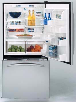 way to make room for tall items. ShelfSaver beverage rack provides space for odd shapes and sizes. Slide n Store freezer drawer provides easy access to frozen foods.
