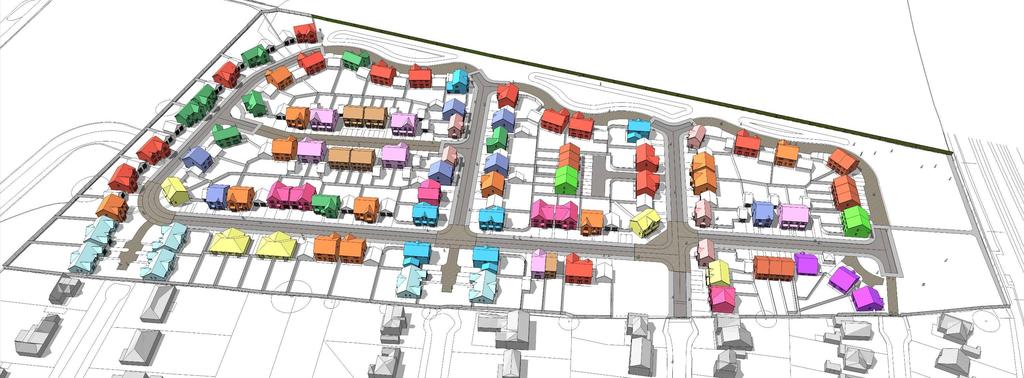 3.3 Use & Amount The layout has been designed to provide an appropriate number of dwellings to take advantage of the natural assets of the sites and delivers 113 new homes of differing sizes and