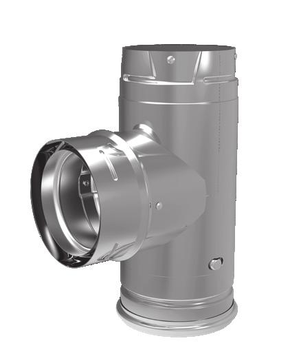 PelletVent Pro iofuel Chimney Single Tee w/ Clean-Out Tee Cap Use for a 90 offset. ranch swivels for alignment. One piece unit incorporates removable twist-lock Clean-Out Tee Cap.