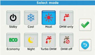 active timers domestic hot water, Holiday G - Activation icons: Mode: operating mode Tset: system and domestic set point Tshow: reading of temperature sensors Timers: time programming Menu: machine