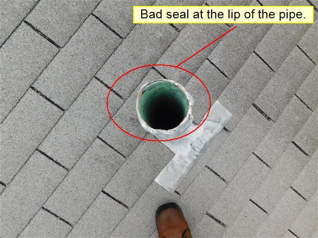 2.1 The lead plumbing boot on the roof is damaged and may leak.