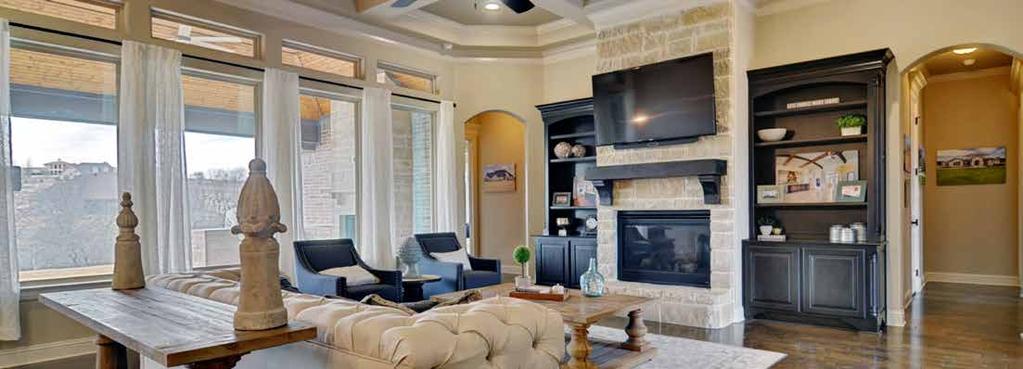 Living Features CEILINGS AND WALLS 12 minimum ceiling height Decorative ceiling treatment Round drywall corners Vinyl low-e windows Arched openings between rooms Decora switches FIREPLACE Gas or wood