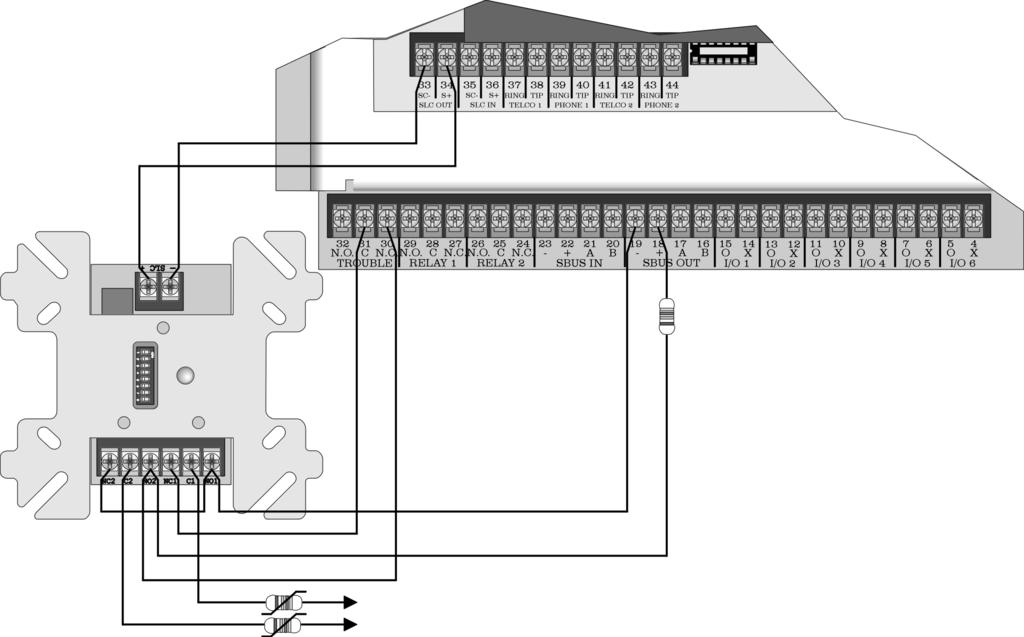IFP-1000 Installation Manual 4.15.4 Using the SD500-ARM Addressable Relay Module When the SD500-ARM is wired for polarity reversal, it reports alarm and trouble events to a remote site.