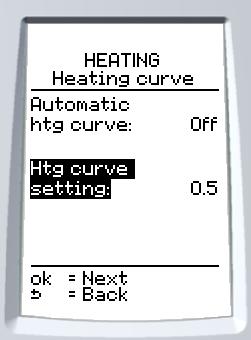 INSTALLATION 6.1.1 Max. heating flow temperature b Ensure that the heating curve setting is compatible with the installation. 2B.2 Choose the heating curve (see curve and explanations after).