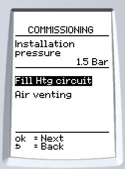 1 Select Fill htg circuit on the screen 2 Activate Begin filling procedure. 6.3 Resetting parameters This feature allows you to reset the parameters of the control unit (factory setting).