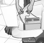 Professionals must carry out all the installing and maintenance procedures. Installation instructions: Turn push-button (d) to off. Open the machine cover Put the battery in its compartment.