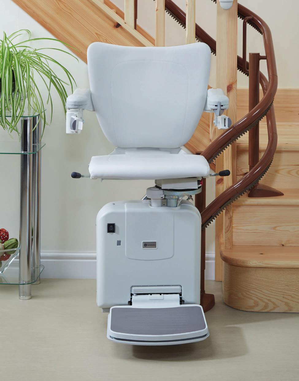Style Seat and Handicare 2000 Twin rail curved stairlift Handicare s Style seat allows you to combine the 2000 curved track system with optional powered features to fold the footplate after use or