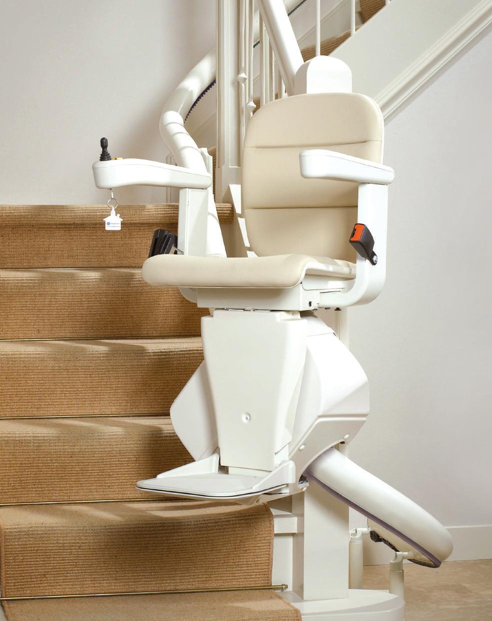Elegance Seat and Van Gogh, Rembrandt or Vermeer Single rail curved stairlift The Elegance offers a lightly padded, leather look seat that delivers both comfort and style.
