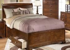 of wide side rails or 2-drawer storage unit Burnished metallic hardware and beveled mirror Twin Sleigh Bed