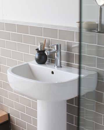 Was 458 Now 274 Compact 65cm basin with round full pedestal 141, Sapphire basin mixer 96 and ceramic