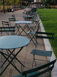 Portable Seating - movable chairs, tables for cafes and other furniture should be of substantial materials; preferably metal or wood rather than plastic.